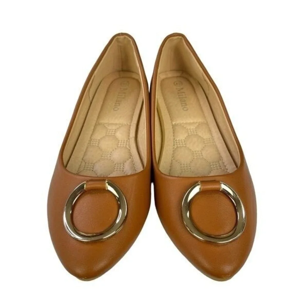 Milano Ballet Flats‎ Pointed Toe Gold Ring Preppy Parisian Quiet Luxury Chic 9